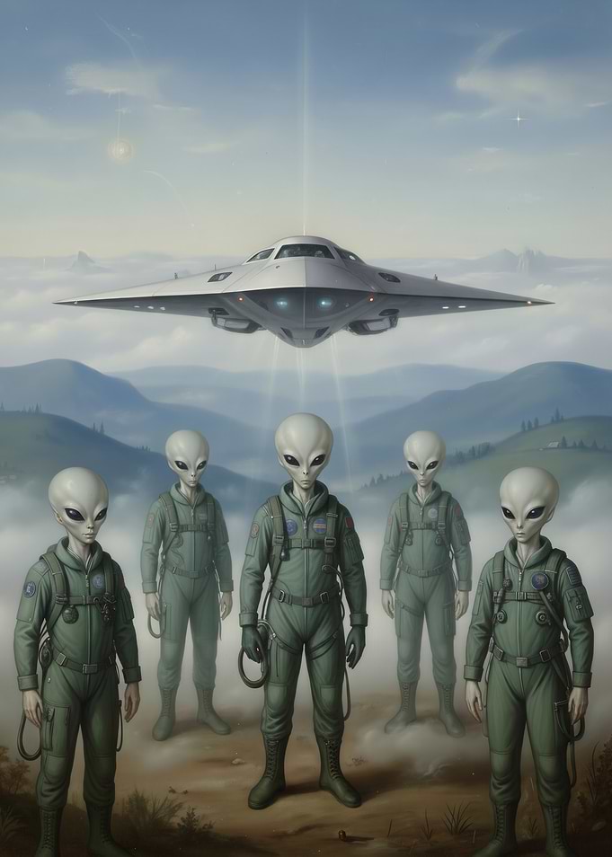 Aliens and UFO in a Landscape
