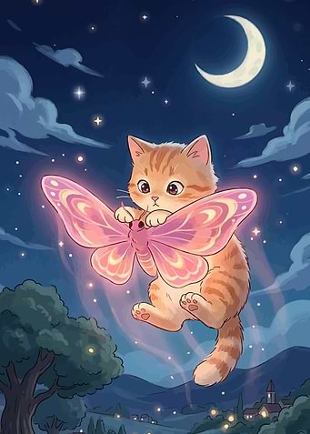 Kitten with Magical Moth