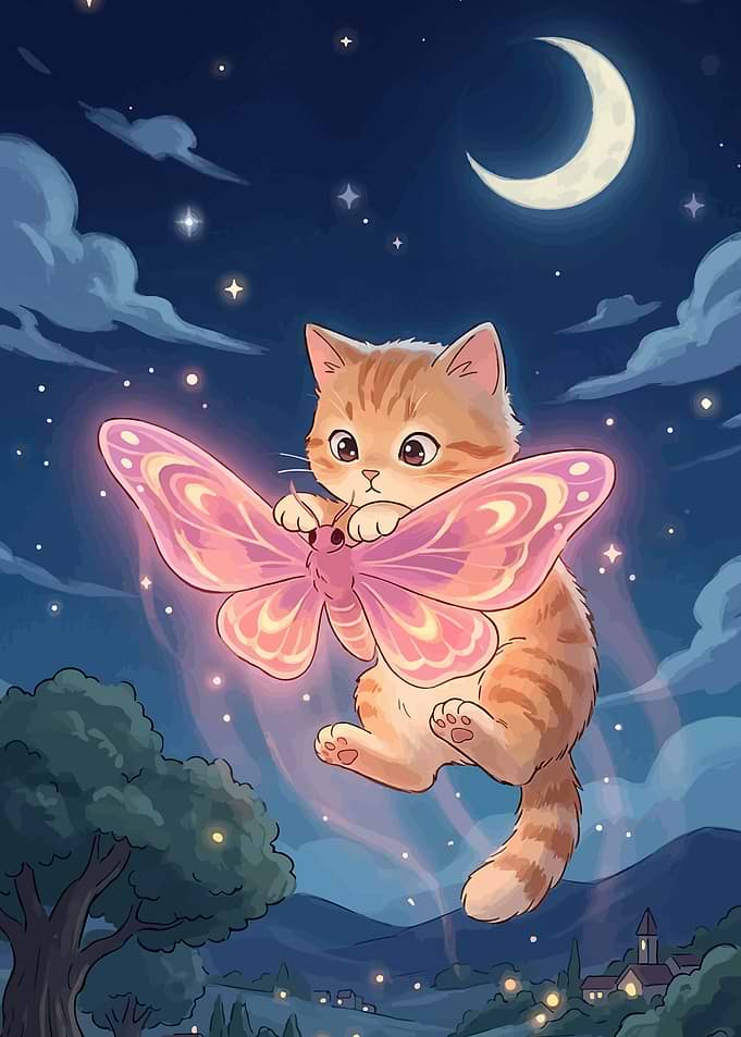 Kitten with Magical Moth