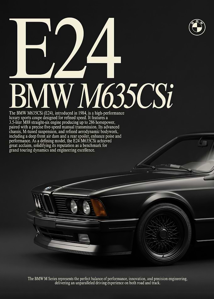 close up black BMW M635CSi E24 Poster