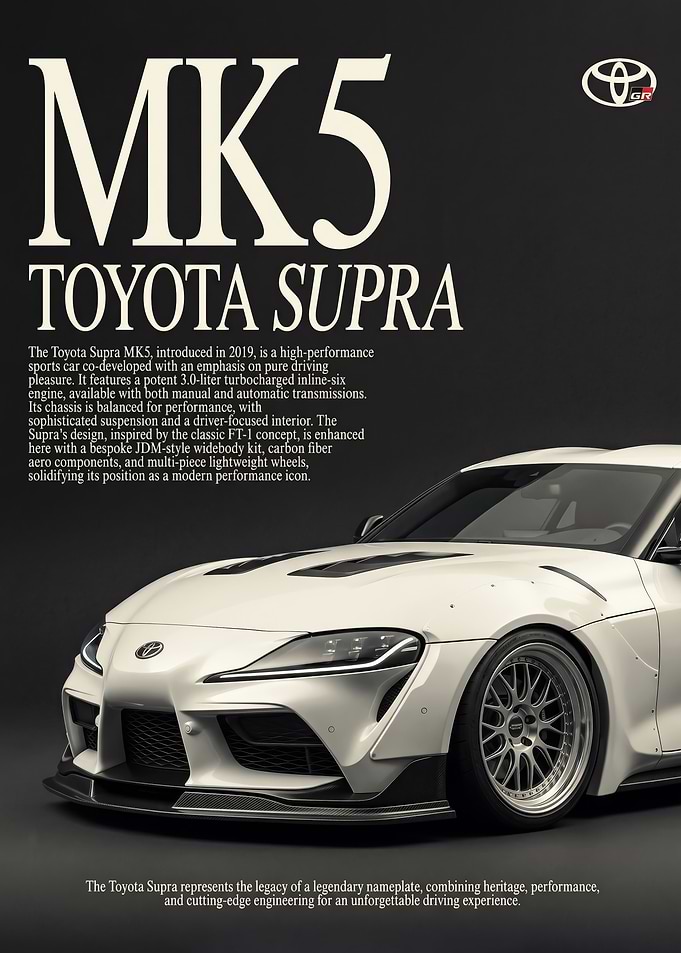 close up sleekToyota Supra MK5 GR car poster