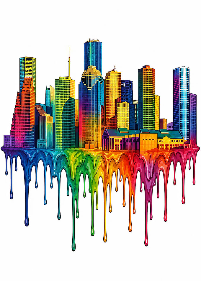 Colorful Dripping Cityscape Houston Texas