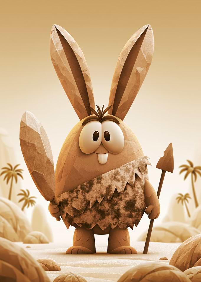 Caveman Bunny with Spear and Club