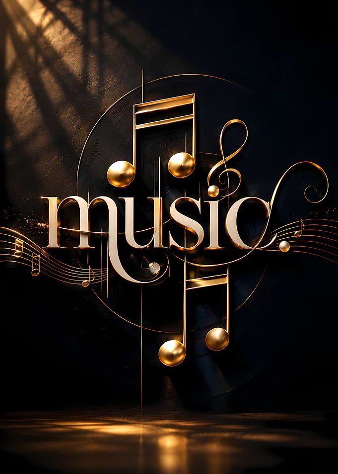 Golden Music Notes and Text