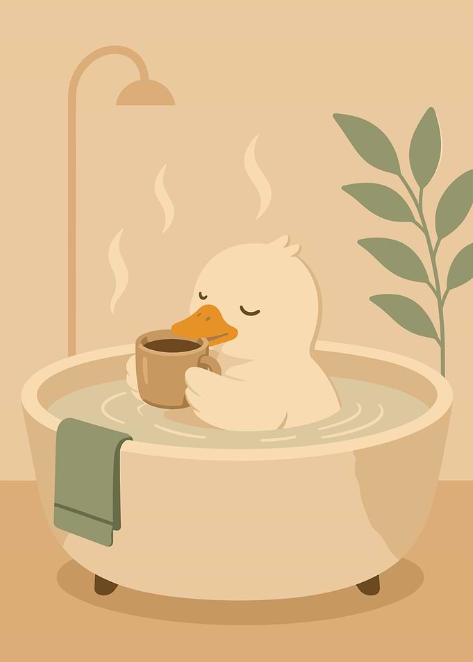 Cute Duck Enjoying a Bath with Coffee