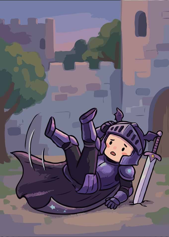 Knight Falls in Castle Courtyard