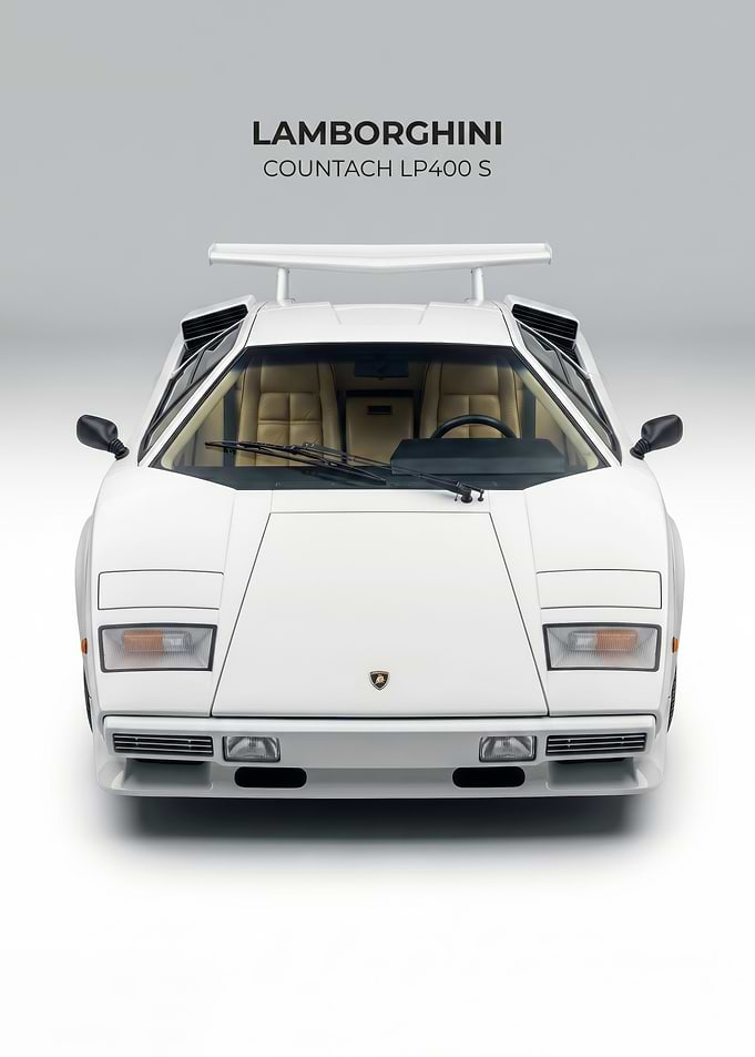 sleek White Lamborghini Countach LP400 S car poster