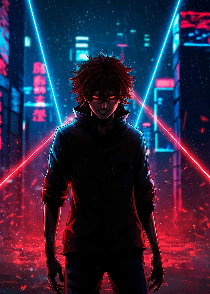 Anime character in neon city