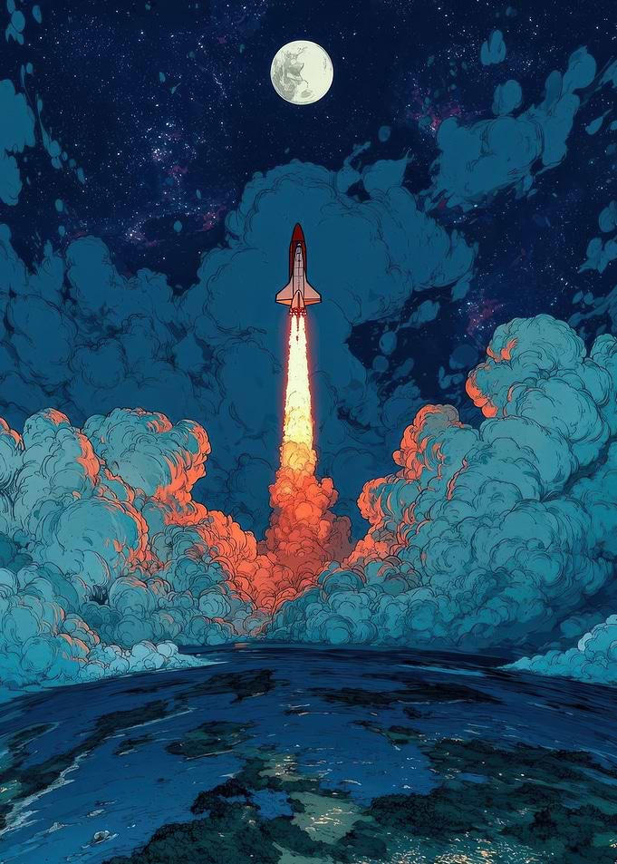 Space Shuttle Launch Over Earth