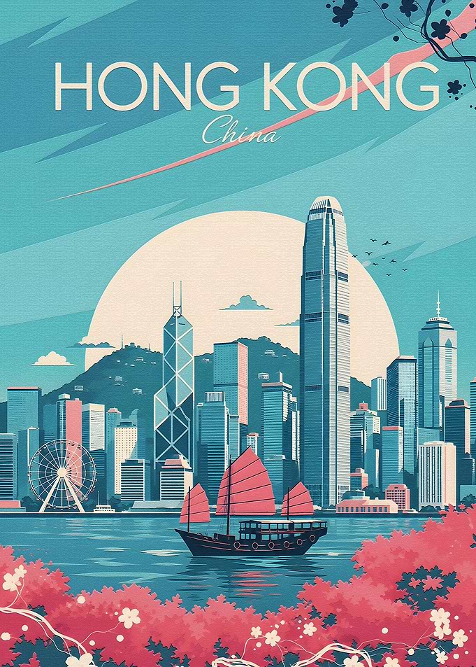 Hong Kong Skyline Vintage Poster