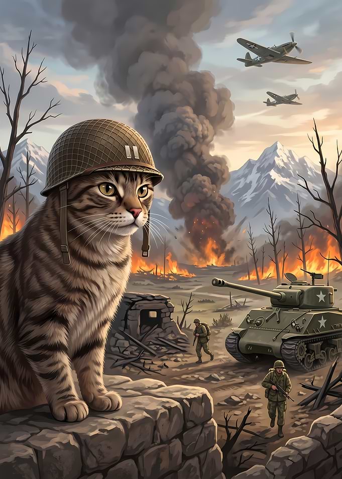 Cat Soldier in War Zone