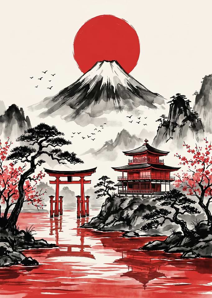 Japanese Landscape with Mount Fuji