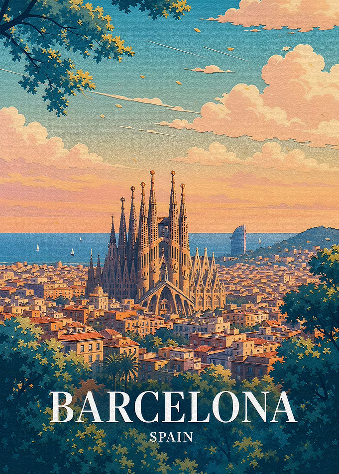 Barcelona Cityscape with Sagrada Familia