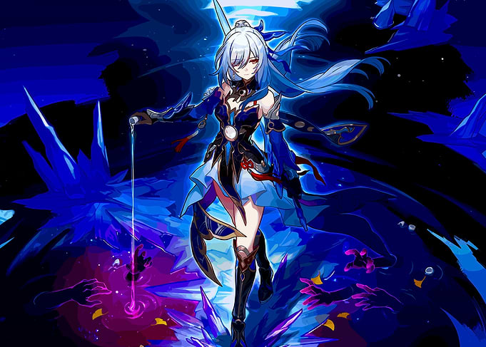 Anime Girl with Blue Hair and Sword