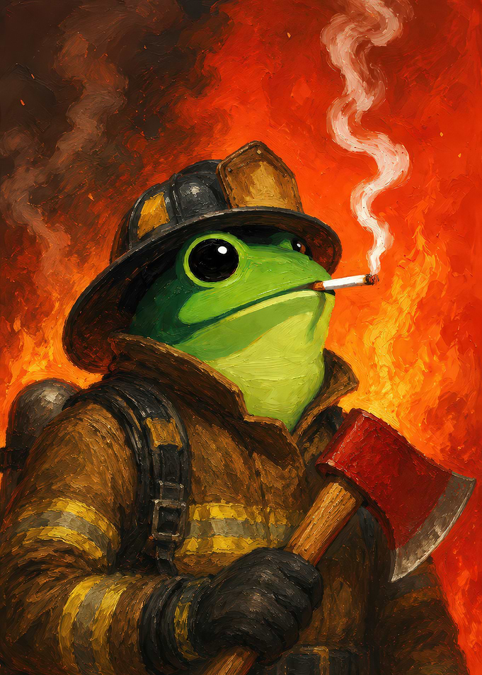 Frog Firefighter Smoking Axe