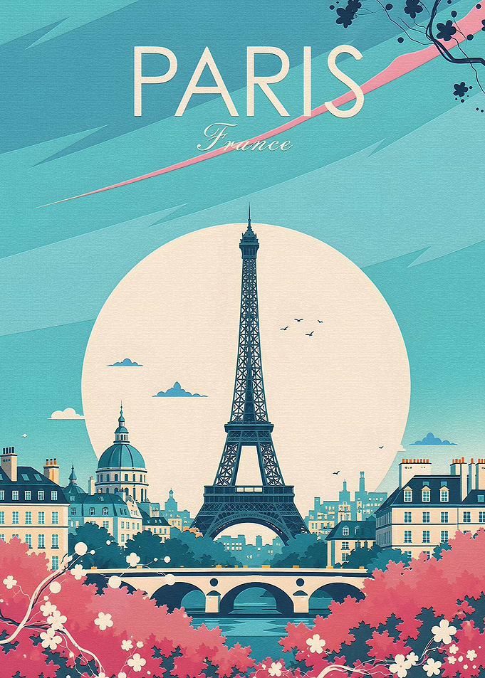 Paris Eiffel Tower Travel Poster