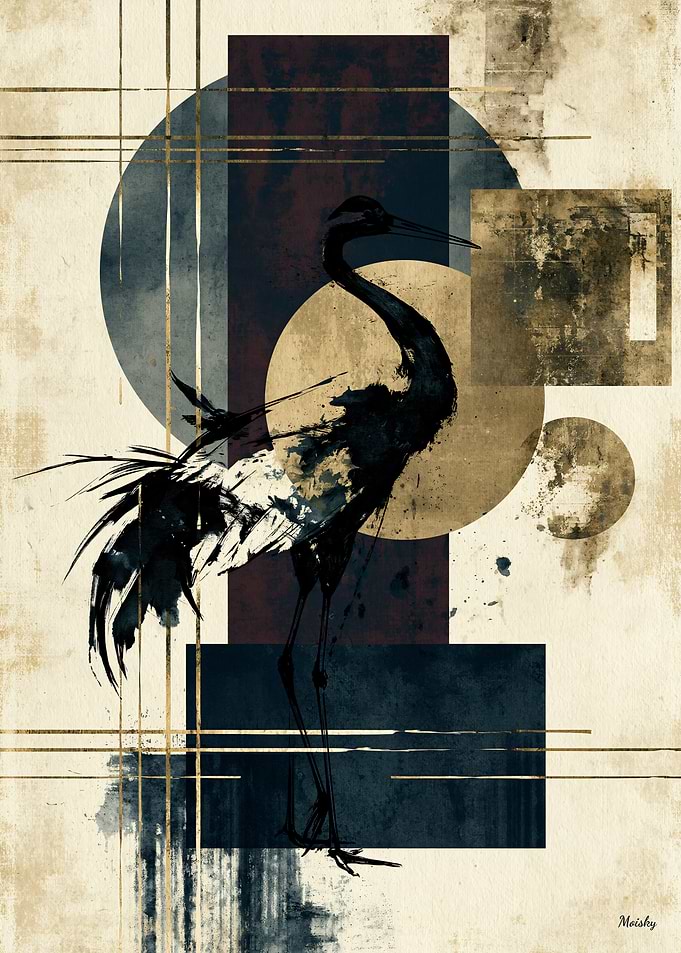 Sumi-E Crane Zen No. 15 – Japanese Ink Bird Wall Art