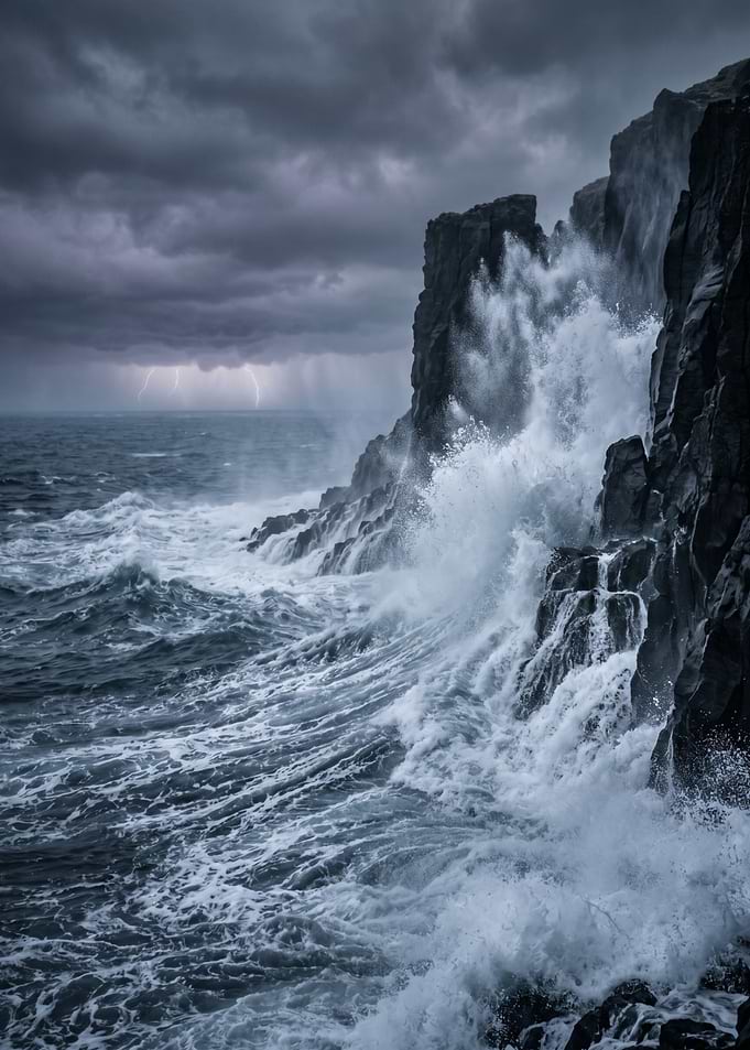Stormy Seas Crashing Against Cliffs