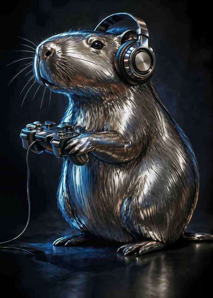 Metallic Rodent Gamer with Headphones