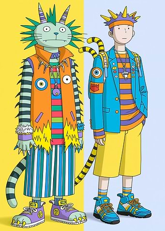 Stylized Cat and Human Characters