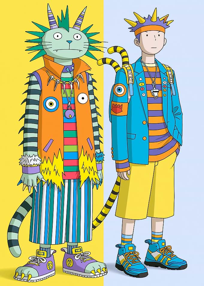Stylized Cat and Human Characters