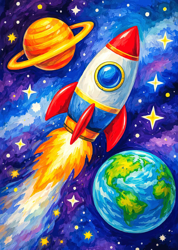 Rocket blasting through space