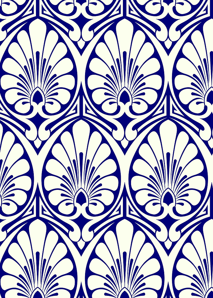 Blue and Cream Art Nouveau Floral Pattern