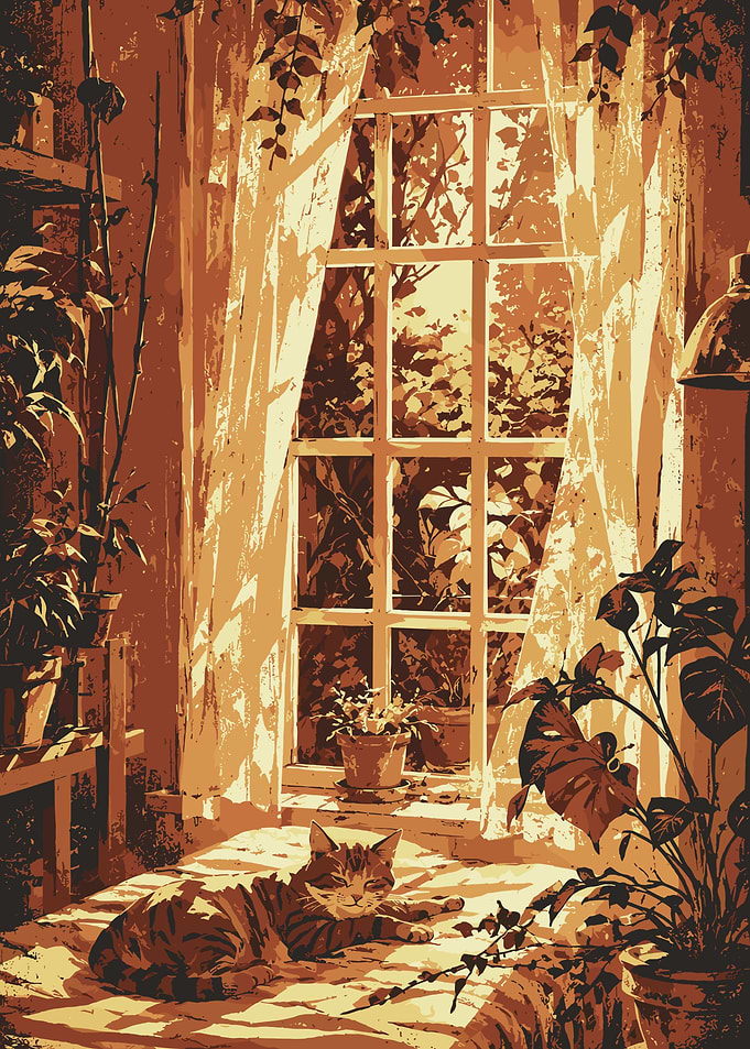 Cat Napping in Sunlit Room