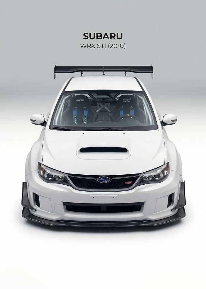 sleek white 2010 Subaru WRX STI Front View
