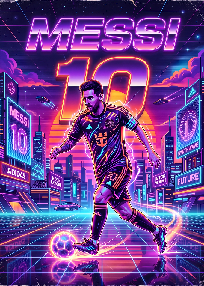 Messi 10 Retro Futuristic Cityscape