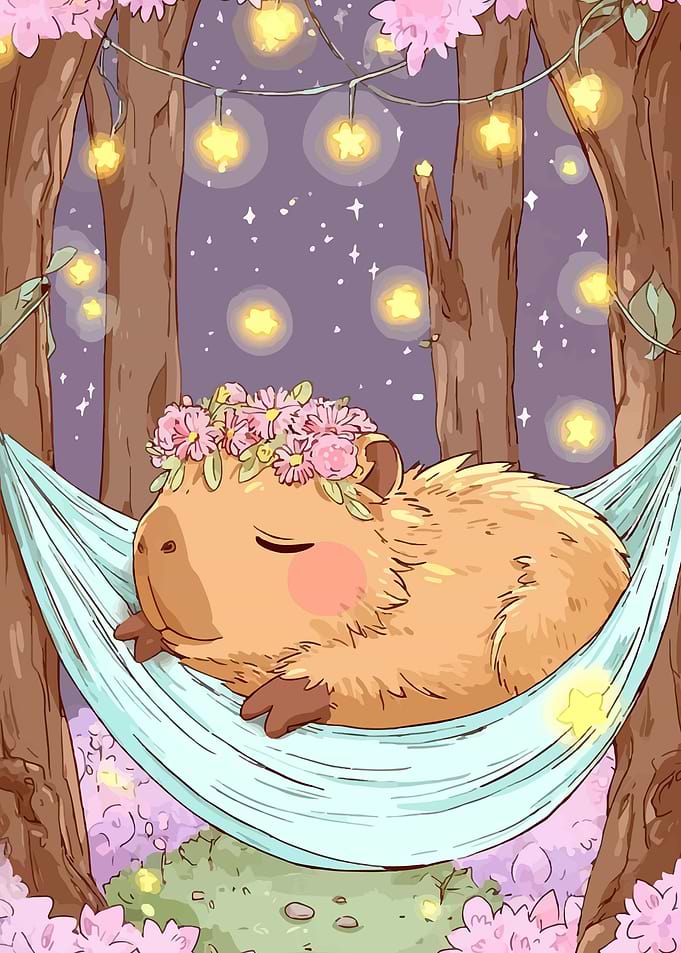 Capybara Sleeping in a Hammock