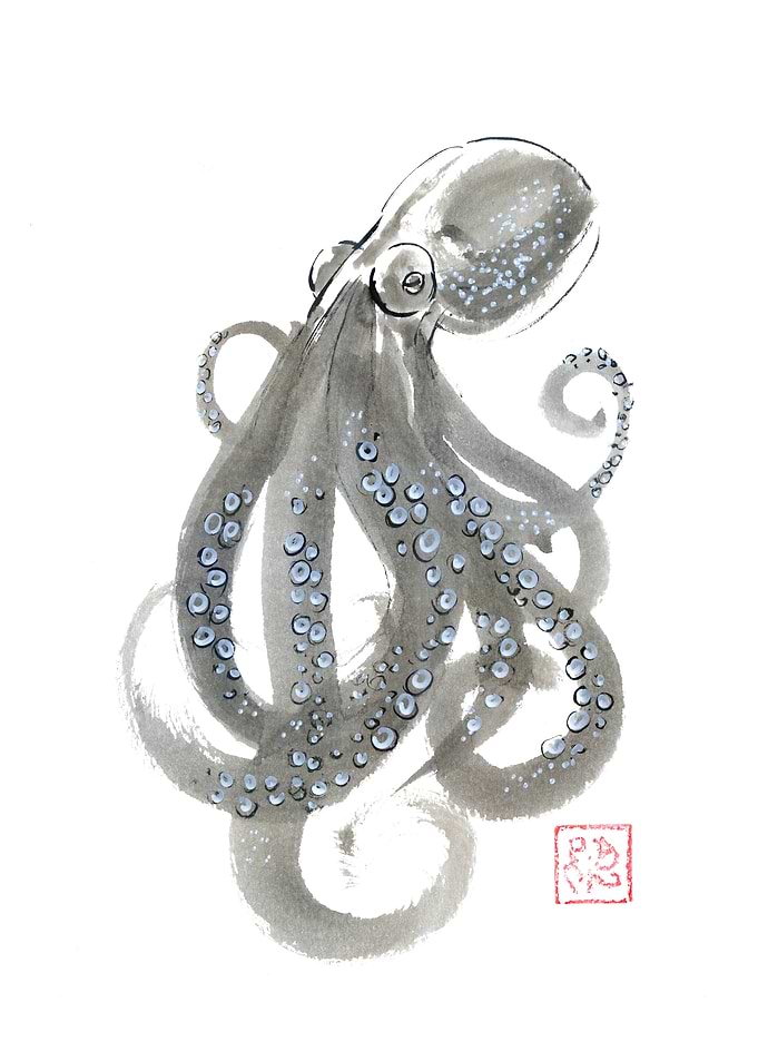 Japanese Ink Painting of an Octopus