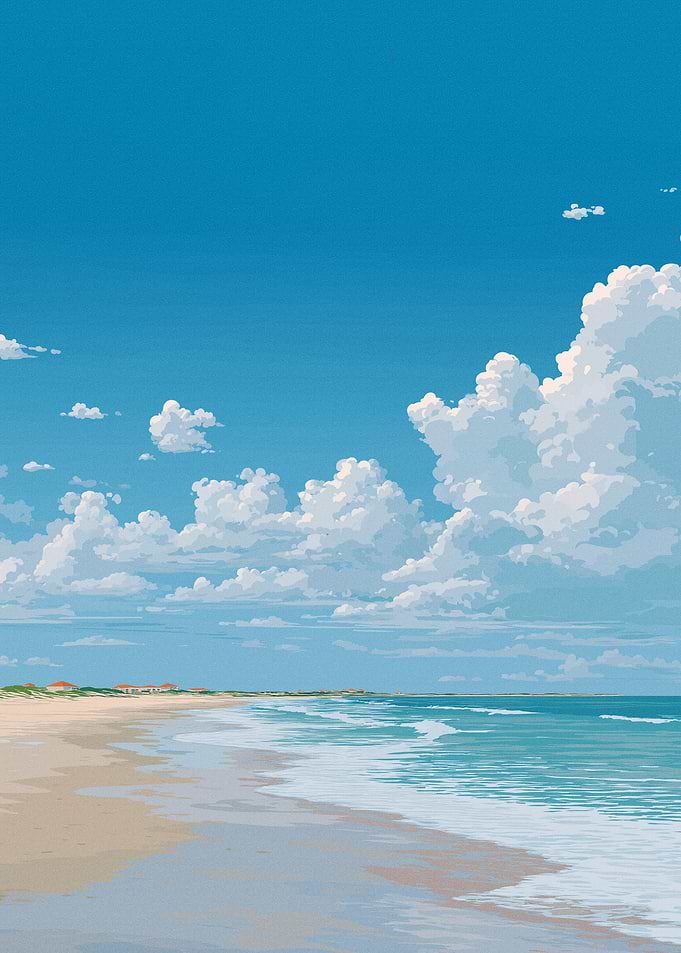 Serene Beach with Blue Sky and Clouds