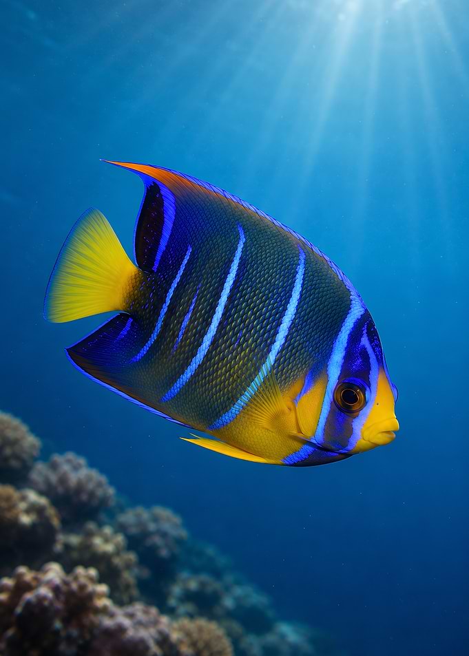 Regal Angelfish in Blue Ocean