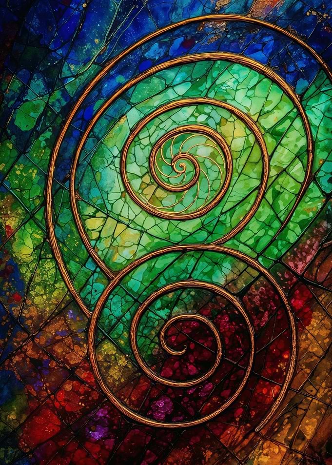 Golden Spirals – Stained Glass Cosmos – Abstract Porcelain #93