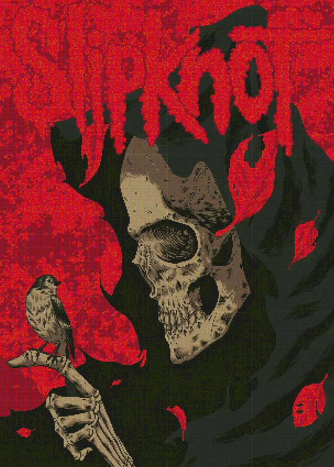 Grim Reaper with Bird and Red Leaves