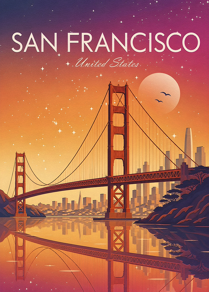 San Francisco Golden Gate Bridge Retro Poster