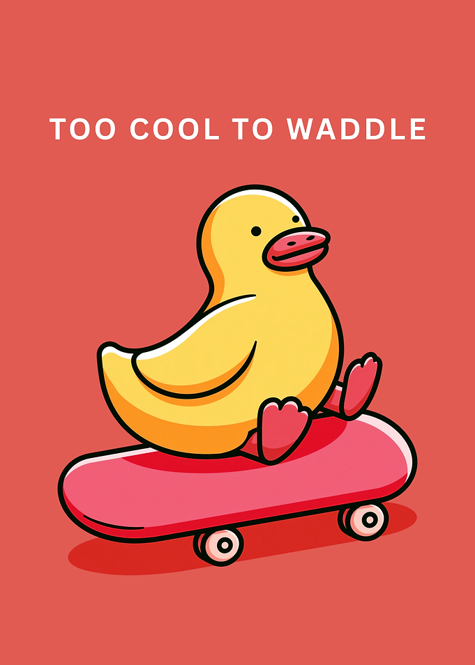 Cute duck on a skateboard