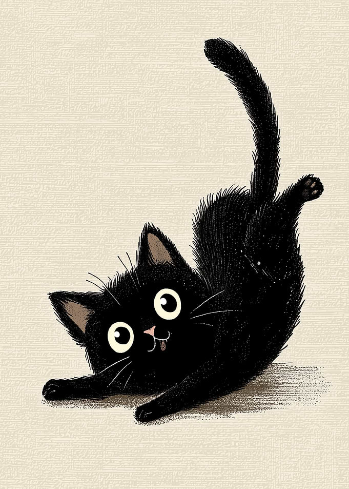 Playful Black Kitten Illustration