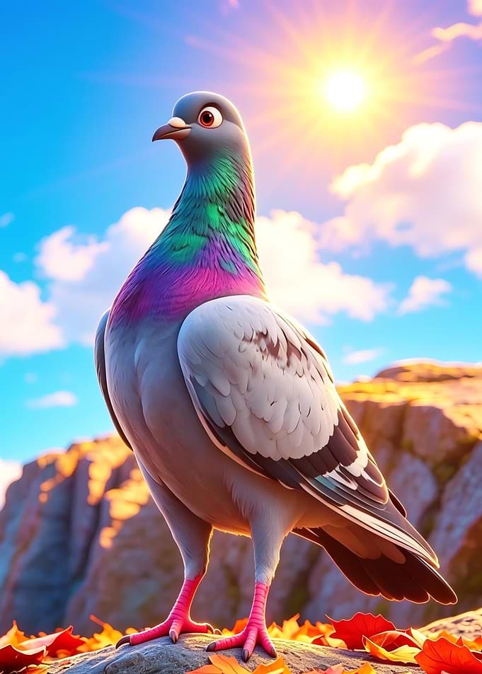 Cartoon Pigeon in Nature