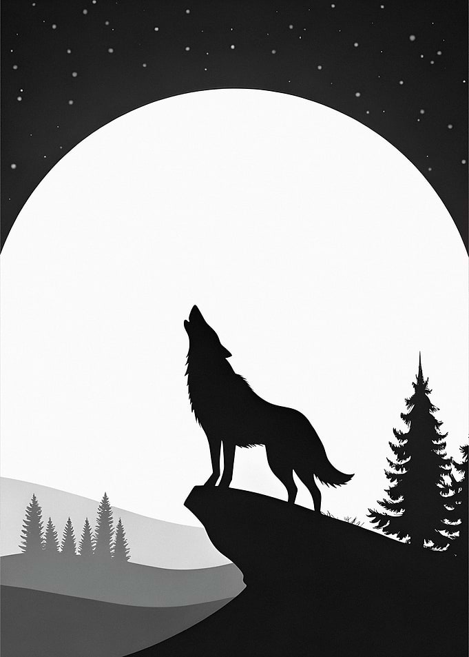 Wolf howling at the moon