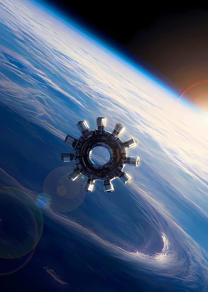Interstellar: Futuristic Spacecraft Orbiting Earth