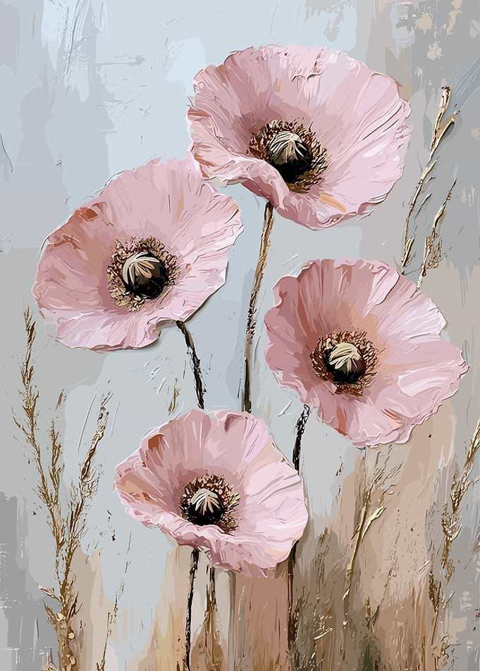 Pink Poppies with Golden Stems