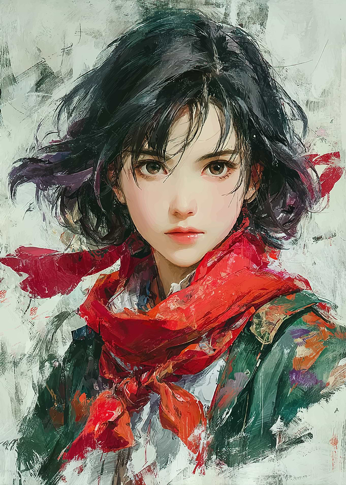 Portrait of a Young Woman with Red Scarf