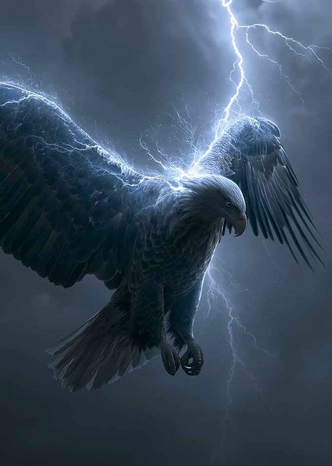 Eagle engulfed in lightning