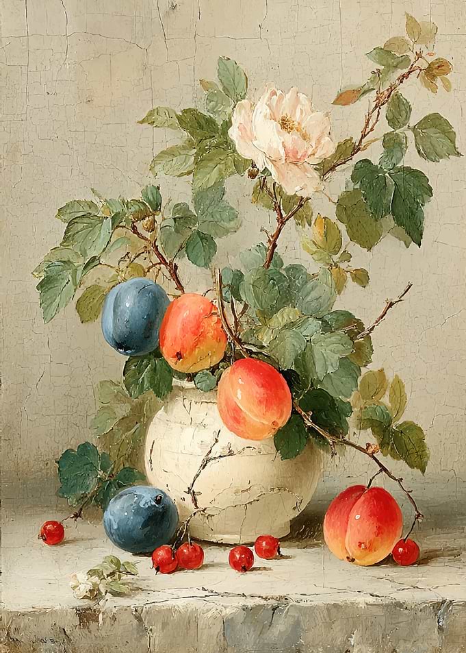 Still Life with Rose and Fruit