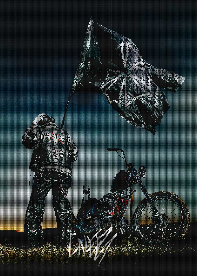 Man with Flag and Motorcycle