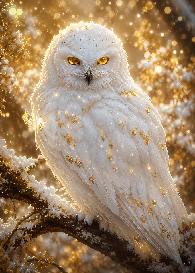 Majestic Snowy Owl with Golden Accents