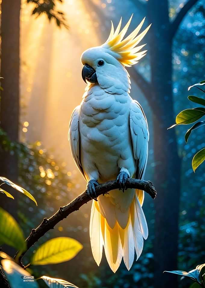 Cockatoo in Sunlit Forest