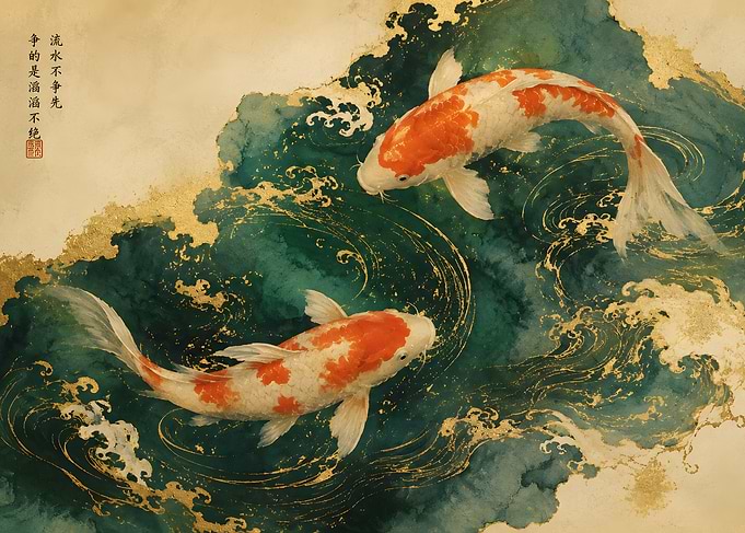Two Koi Fish in Water